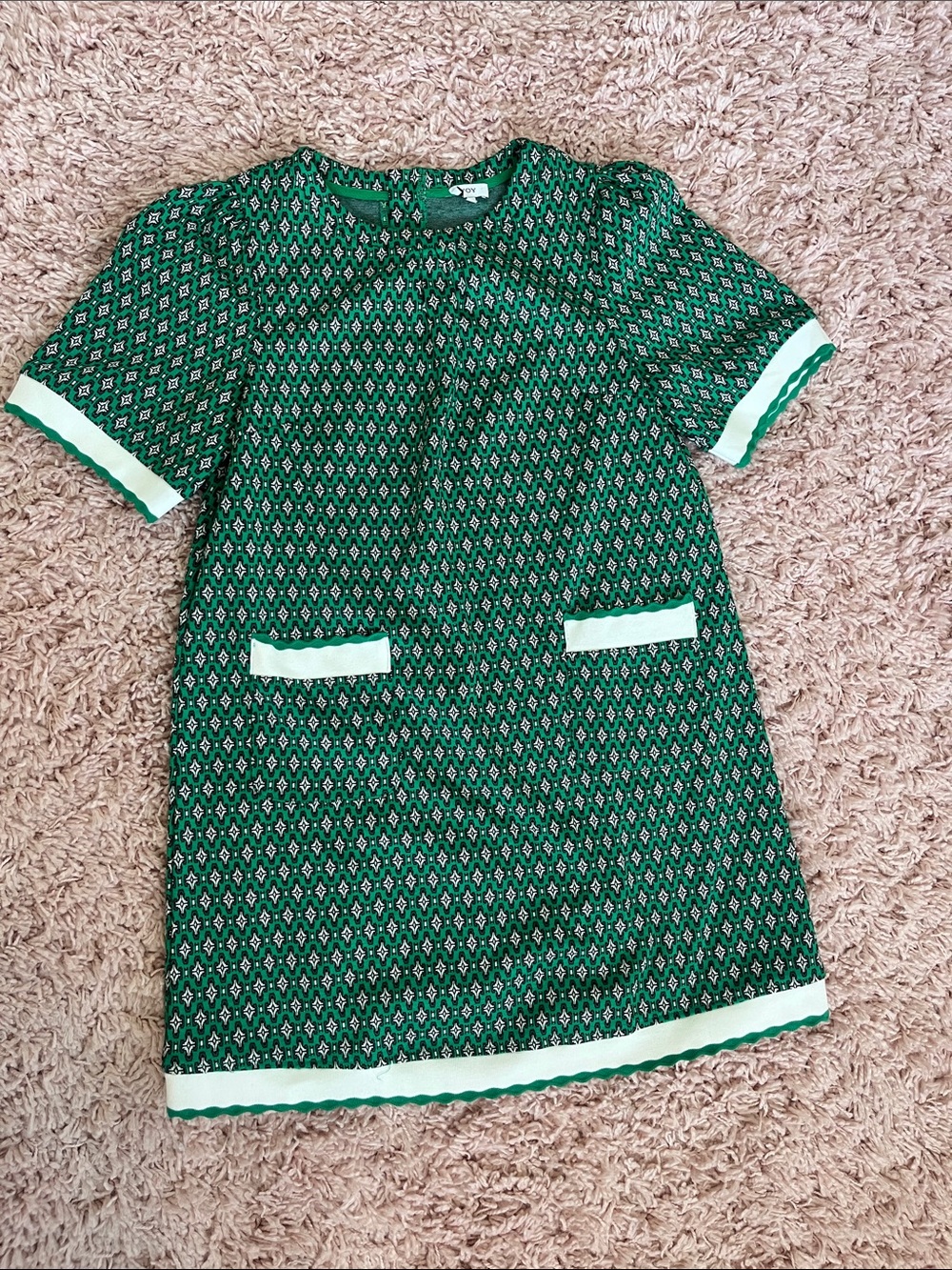 Green Patterned Short Sleeve Shift Dress